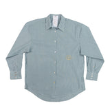 chemise Félicy fine rayure kaki 100% popeline italienne fabriquée en Italie poche secrète avec pierre de protection et étiquette phrase rituel du bonheur @les félicités