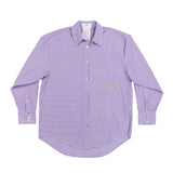 chemise Félicy fine rayure parme 100% popeline italienne fabriquée en Italie poche secrète avec pierre de protection étiquette phrase rituel du bonheur @lesfélicités