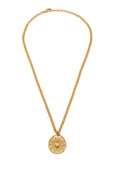 collier médaille coeur sacré ou ex voto en relief au centre. matière plaqué or doré et sa chaîne en 50cm de longueur. ce bijou les Félicités représentant l'amour de soi