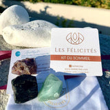 Kit du sommeil avec ses trois pierres améthyste, tourmaline noire et aventurine au soleil.
